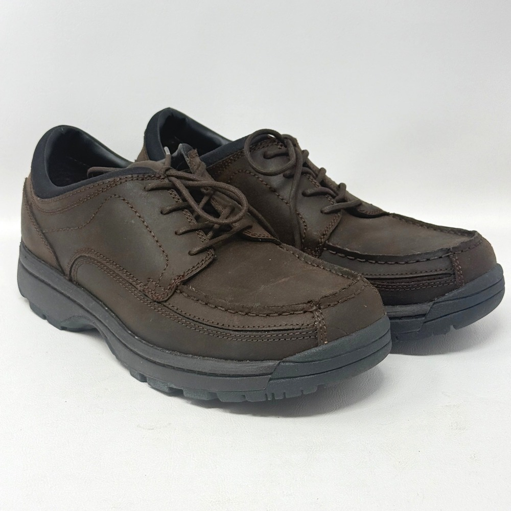 Outland Mens Brown Leather Moc Toe Oxford Shoes‎ Lug 10 Academia Preppy Casual